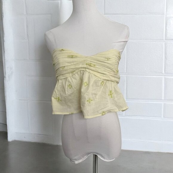 Zara pastel yellow Strapless summer Top boho M - Picture 1 of 5